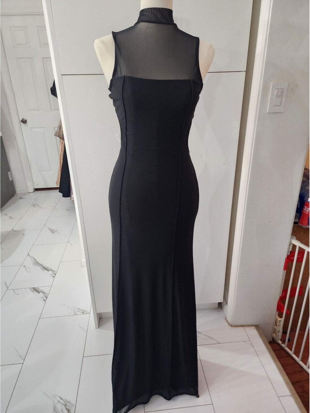 New Lulus Black Sleeveless Mesh Panel Maxi Dress Size S